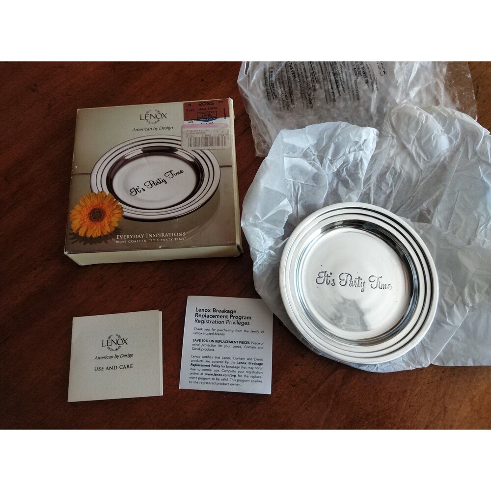 Lenox Everyday Inspirations Wine Bottle Coaster Aluminum Its Party Time 5.25"